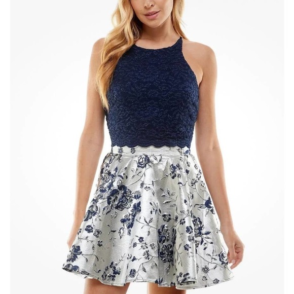 CITY STUDIO Juniors Lace-Up Top only size 3 navy lace grandma core sheer blouse - Picture 1 of 7